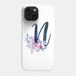 Floral Monogram N Pretty Lilac Bouquet Phone Case