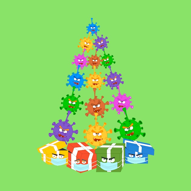 A Funny Pattern In The Form Of A Christmas Tree With Gifts, COVID-19 , Coronavirus Masks Is Ideal For The Whole Family. Merry Christmas And A Happy New Year by Kallin (Kaile Animations)