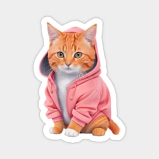 Orange cat Ginger cat wearing pink hoodie Magnet