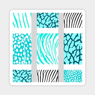 White and Teal Mixed Animal Print Magnet