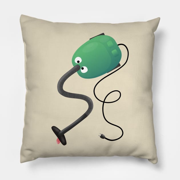 Cute vacuum cleaner cartoon humour Pillow by FrogFactory