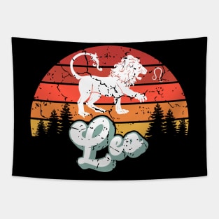 Leo Zodiac Sign -Distressed Retro Sunset Tapestry