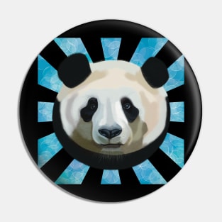 Striking Panda bear on Blue Bubble patterned rays Pin