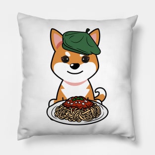 Cute orange dog eating spaghetti Pillow