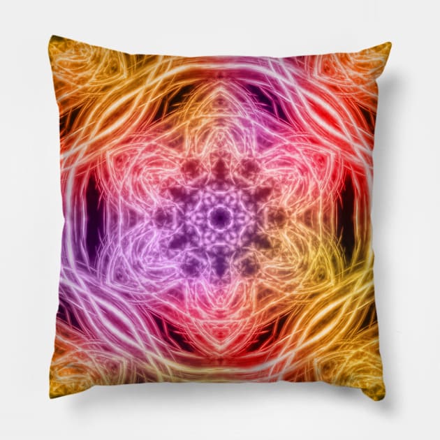 Random vibrant kaleidoscopes Pillow by hereswendy