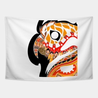 kawaii parrot in mexican orange pattern in totonac folk tattoo art Tapestry