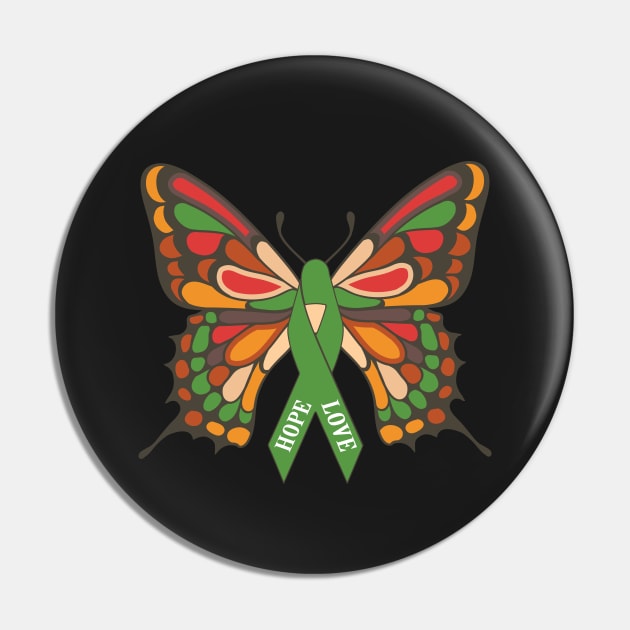 Mental Health Awareness Butterfly Ribbon Tee Pin by mstory