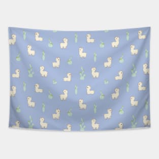 Cactus and Alpacas Pattern in Blue Tapestry