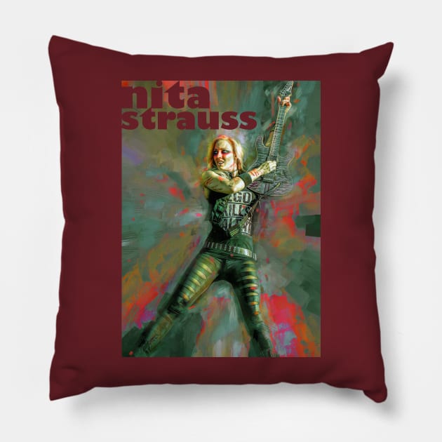 Nita Strauss Guitar Player Pillow by IconsPopArt