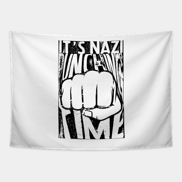 Nazi Punching Time - Black Tapestry by T73Designs