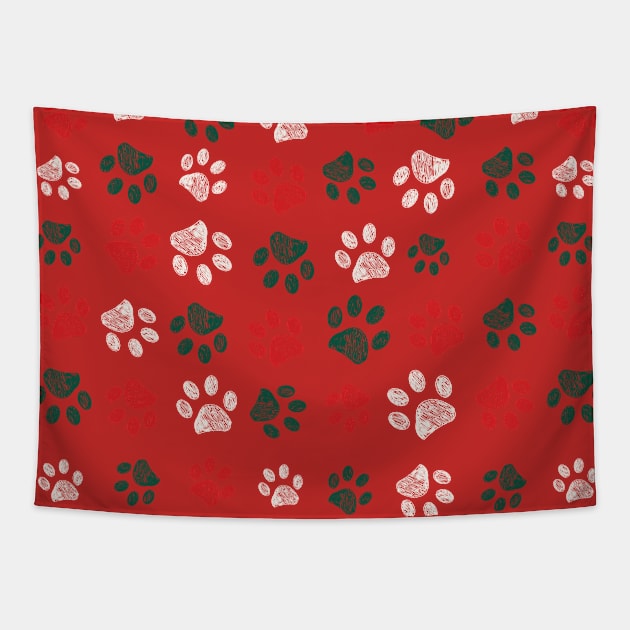 Christmas paw print Tapestry by GULSENGUNEL