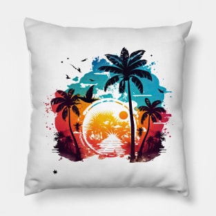 Caribbean Sunset Landscape Pillow