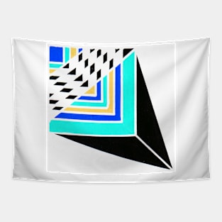 Inverted Blue Black Yellow Geometric Abstract Acrylic Painting III Tapestry