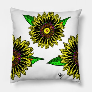 Colorful Yellow and Green Sunflowers Beautiful Flowers Pillow