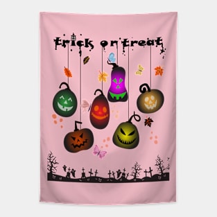 brightly lit halloween pumpkins Tapestry