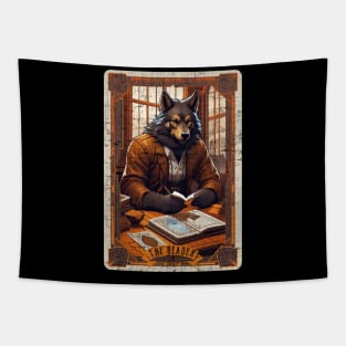 The Reader Retro Werewolf Halloween Tarot Card Tapestry