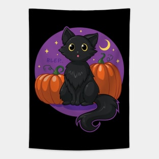 Kitty Blep and Pumpkins Tapestry