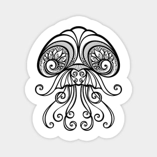 Black and White Print of Exotic Jellyfish Magnet