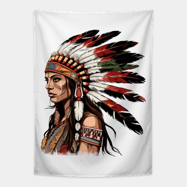 Native American Girl Tapestry by Chromatic Fusion Studio