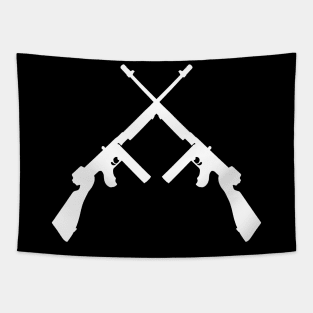 Crossed thompson submachine gun in white Tapestry