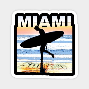 Miami Surf's Up Surfer Silhouette Magnet