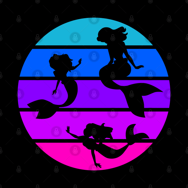 Mermaids Swimming in a Pink, Purple, and Blue Ocean by Apathecary