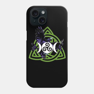 Purple Raven Morrigan Symbol with Moon and Green Triquetra (VARIANT) Phone Case