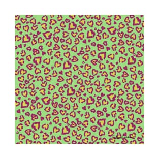 Valentine Leopard Pattern in Plum on Green T-Shirt