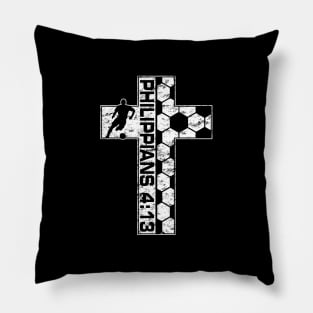 Philippians 4:13 Soccer Christian Jesus Faith Cross Pillow