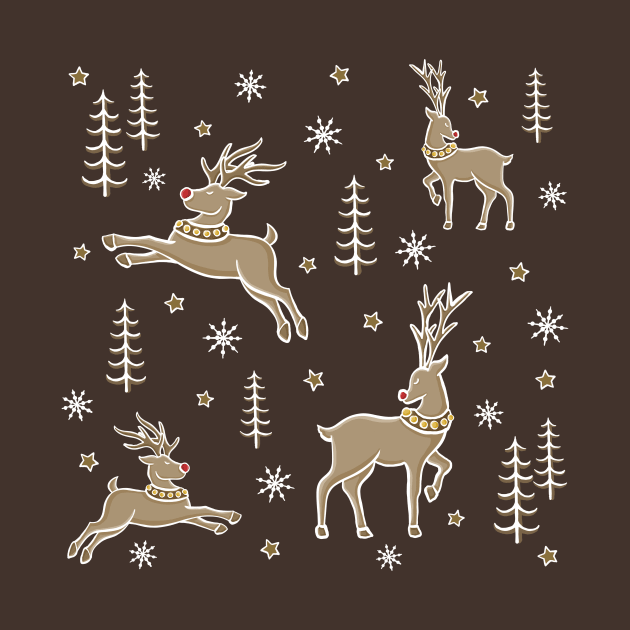 Rudolph Classy Champagne, Gold Reindeer Star Pattern Digital Illustration by AlmightyClaire