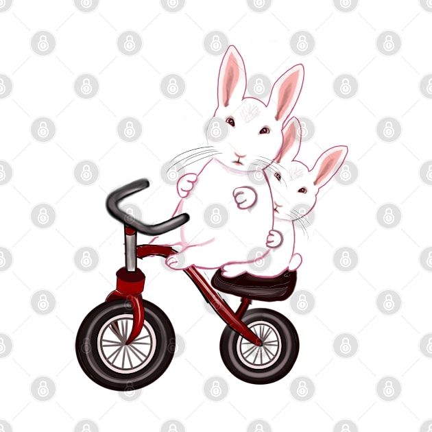 bunny rabbits on a bicycle- cute bunny rabbit peeking out by Artonmytee