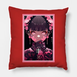 Aesthetic Anime Girl Pink Rosa Black | Quality Aesthetic Anime Design | Chibi Manga Anime Art Pillow