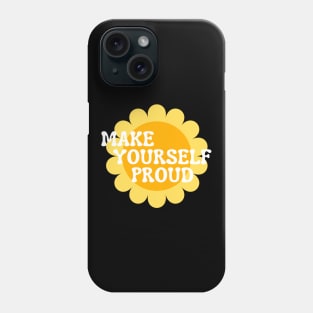 Make Yourself Proud. Retro Vintage Motivational and Inspirational Saying. White and Yellow Phone Case