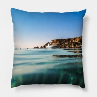 Boat Floats On Crystal Clear Water Pillow