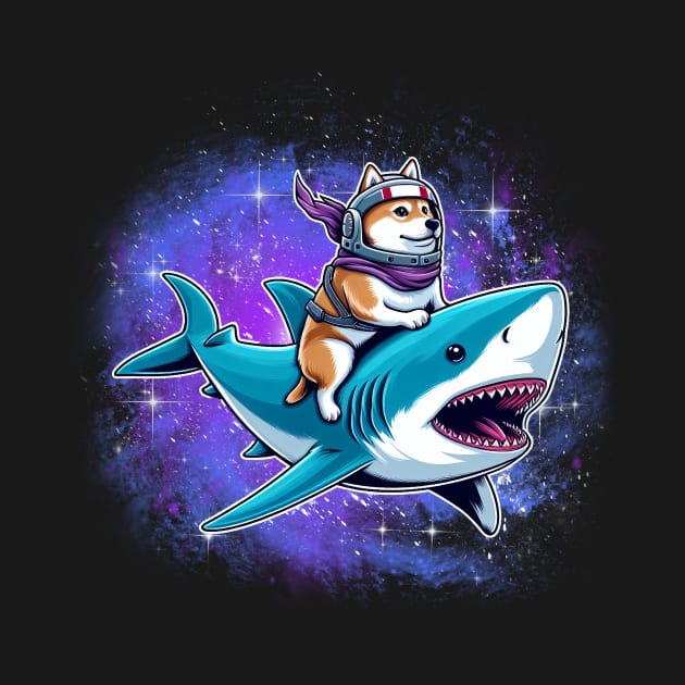 Corgi Riding Shark Jaw some Dog Lover Gifts Space Galaxy by cyryley