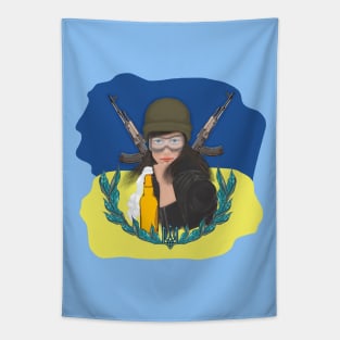 Military Ukrainian Woman. Ukraine strong Tapestry