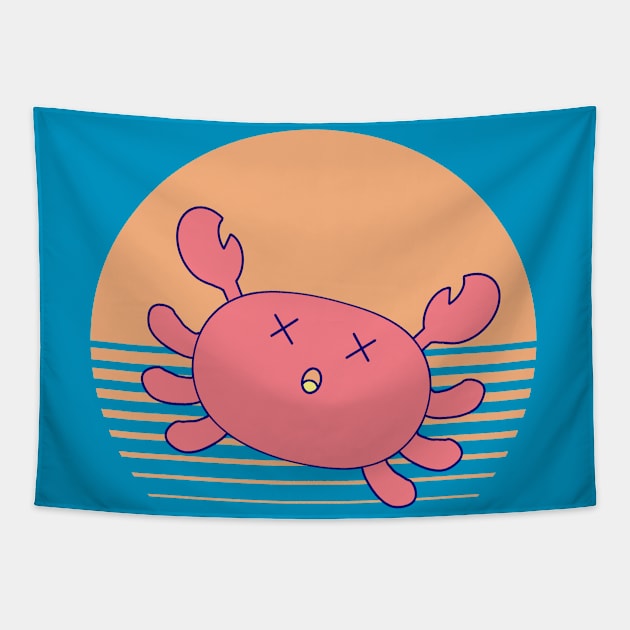 Oh Crab Day, Kawaii Cute Crab, Funny Pun, Vintage Sun Background, Oh Crap Tapestry by vystudio