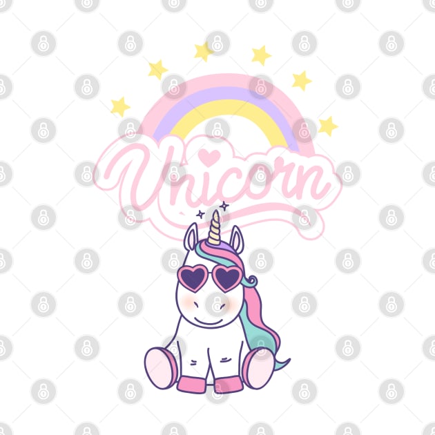 Cute Unicorn with Glasses, Rainbow, And Stars by teezeedy