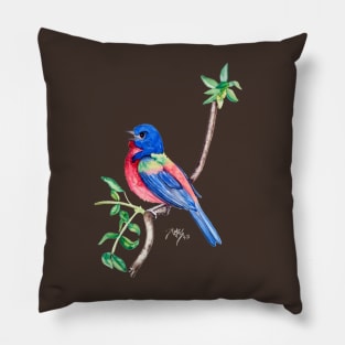 Watercolor Painted Bunting Pillow