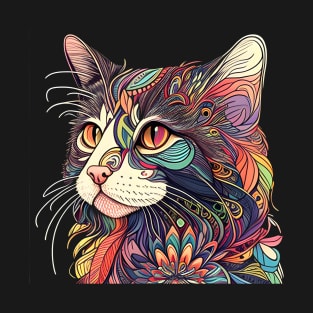 Lady Beautiful Cat Boho Colorful - Cat Lover T-Shirt