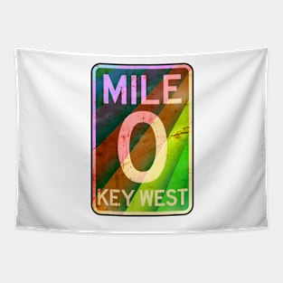 Key West Florida  Mile 0 Rainbow Overseas Highway Vintage Travel Pride Tapestry