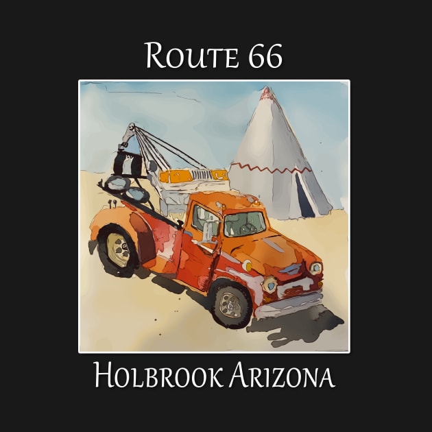 Iconic wrecker and tee pee's as seen along Route 66 in Holbrook Arizona by WelshDesigns