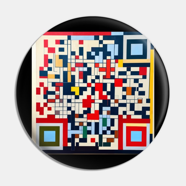 RickRoll QR Code Piet Mondrian Style Painting Pin by ravel.live
