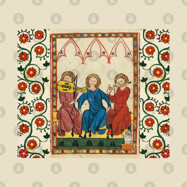 MEDIEVAL MUSIC AND MUSICIANS ,ANTIQUE MINIATURE WITH WILD ROSES by BulganLumini