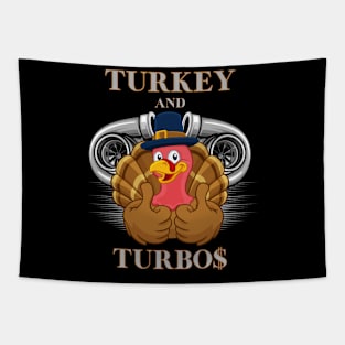 Turkey And Turbos Funny Thanksgiving Cool Twin Turbos Racing Tapestry