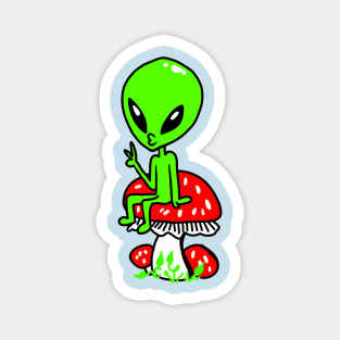 Alien Sitting on a Mushroom Rad Illustration Magnet