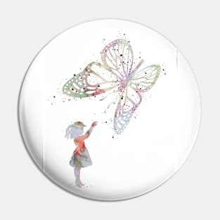 Girl and Butterfly Playful Colorful Artwork Pin