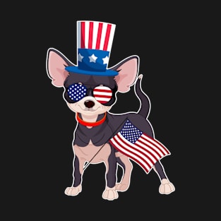 Chihuahua Uncle Sam Hat Sunglasses Usa Flag 4th Of July T-Shirt