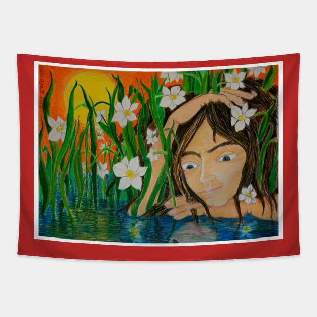 Narcissus and his reflection Tapestry by Daphna Rosin