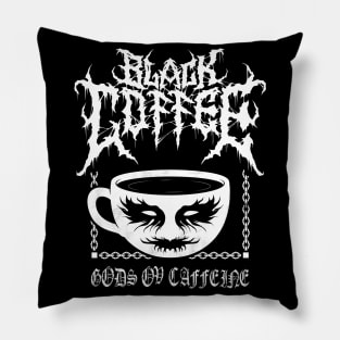 Black Metal Coffee - Funny Cartoon Corpse Paint - Vintage Distressed Pillow